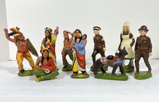 Lot Of 9 Vintage Elastolin-Like Native American Indian  Soldier Figures