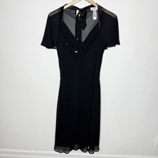 Y2K Sheer Liz Claiborne Sequin Cowl Drape Neckline Black Cocktail Dress 10