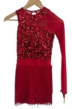 Weissman Red Sequin Fringe One Sleeve Dance Jazz Costume Roxie Ice Skating SA
