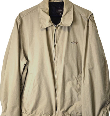 Men's M Bomber Jacket Beige Full Zip Coat Shark LWT Nautical Sailing Golf Casual