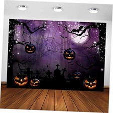 Creepy Nightmare Forest Halloween Backdrop Pumpkins Bats Full 7x5ft Purple