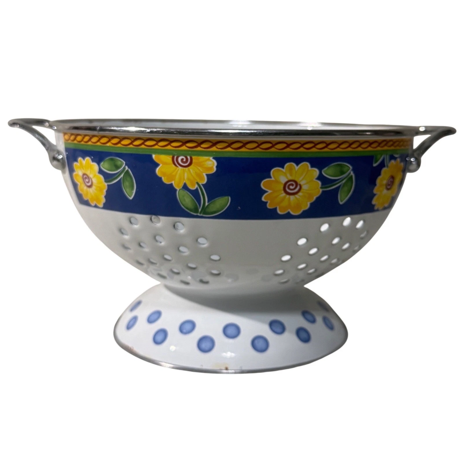 Vintage Villeroy & Boch Twist Clea Colander Floral Blue Yellow 90s Kitchen Y2K