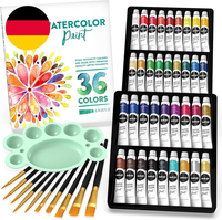 Chalkola Aquarellfarben Set, 36 Wasserfarben (12 Ml), 10 Pinsel & 1 Palette | Aq