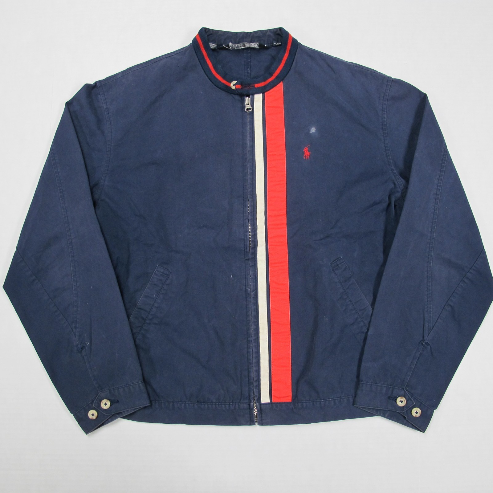 Vintage Polo Ralph Lauren Harrington Jacket Mens Large Navy Cafe Racer Stripe 90