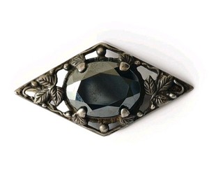 Vintage Arts & Crafts Silver Brooch Bernard Instone Attributed Flowers Hematite