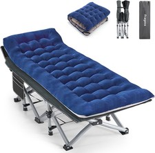 Fragess Camping Cot with Cushion Pillow Carry Bag 600LB Heavy Duty Blue