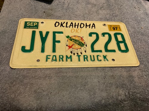 Oklahoma License Plate "Oklahoma OKβ Farm Truck JYF 228 1997