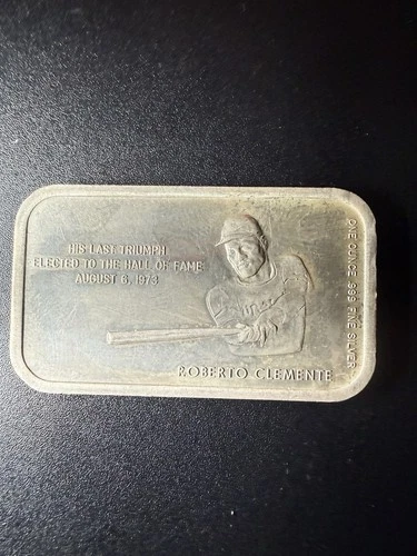 1973 Roberto Clemente Pittsburgh Pirates MLB Hall of Fame 1 Oz .999 Silver Bar
