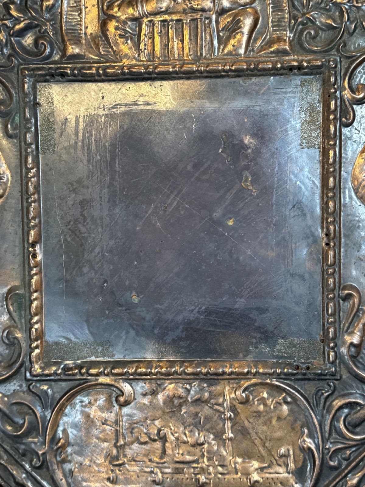 1890s Antique USS OLYMPIA Our Nations Pride Hammered Copper On Wood Mirror RARE