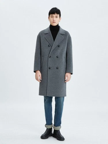 Mens Double Breasted Lapel Collar Mid Long 100% Wool Trench Coat Overcoats Loose - Picture 25 of 29
