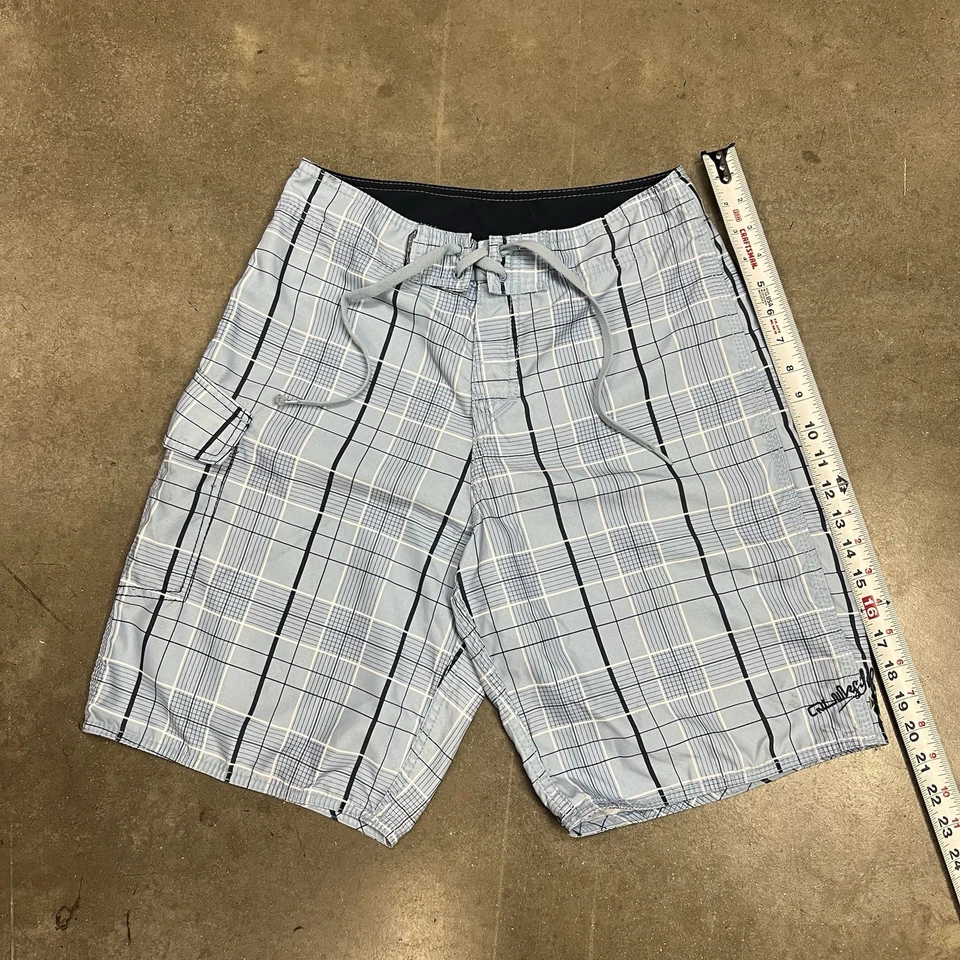 Bañador corto Quicksilver azul a cuadros tabla de surf talla 28 bolsillos cordón Foto 4 de 4