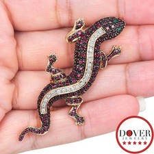 Estate Diamond Ruby Emerald 14K Gold Salamander Lizard Pin Brooch 12.3 Gr NR