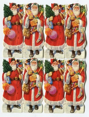 Glanzbilder Oblaten scrap   Bogen M.P. Nr. 875 Weihnachtsmänner Geschenke