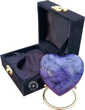 Purple Cremation Urn for Ashes Keepsake Heart Urn with Black Box and Brass Stand