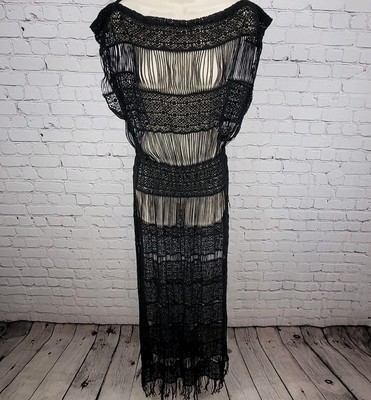 Callahan x Anthropologie Black Amelia Crochet Sheer Boho Maxi Cover Up Dress S