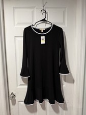 Michael Kors Black Dress Contrast Trim Flared Sleeve Knee Length Size M