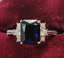 Sterling Silver 925 Blue Sapphire Emerald Cut...