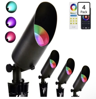 RGB Low Voltage Landscape Lighting Color Changing Brass Landscape Lights 4 Pack