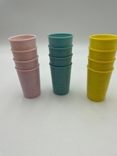 Vintage Baby Gerber Plastic Cups Yellow Pink Blue 12 Pieces New