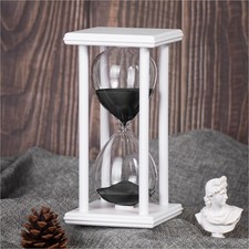 Hourglass Timer with Black Sand, 60 Minute White Wooden Frame Sand Timer, Cre...