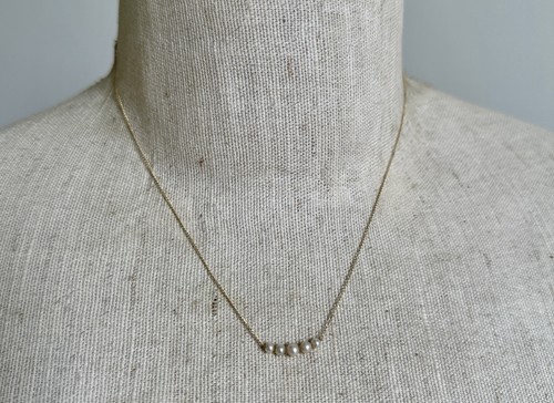 Designer IPS 14k Yellow Gold Graduating 5 Pearl Chain Necklace 17.25" Long - Picture 2 of 7