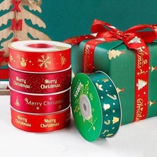 5 Yards Christmas Ribbon 1in 25mm Printed Polyester Ribbon Gift Wrapping DIY Dec