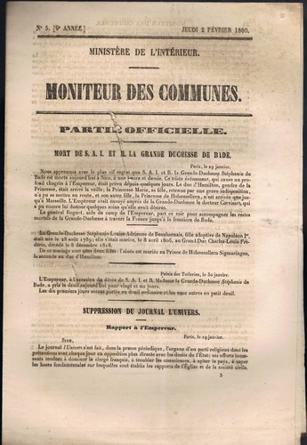MONITOR der GEMEINDEN unter NAPOLEON III. 123 Nummern der Rathäuser von 1857 bis 1863