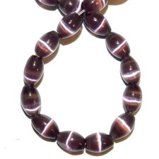G1279 Purple 8mm Tapered Oval Fiber Optic Cat's Eye Glass Beads 16"