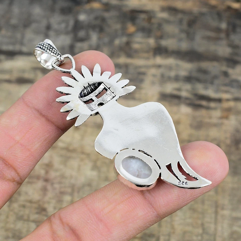 Arcobaleno Pietra di Luna Artigianale 925 Argento Sterling Ciondolo Gioielli Per - Immagine 4 di 4