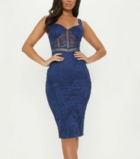 Navy Lace Cup Detail Midi Bodycon Dress