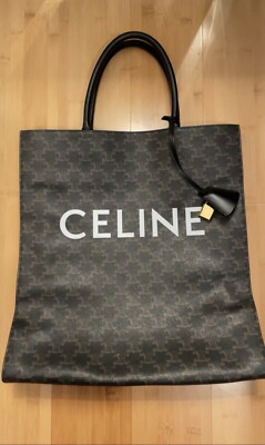 CELINE Triomphe Top Handle Bag Large Black Canvas/Leather | eBay