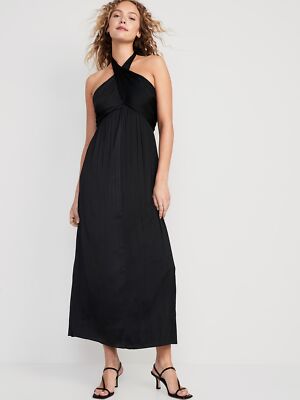 OLD NAVY by Gap ~ New! NWT XL TALL ~ Fit & Flare Wrap-Neck Satin Halter Dress 27