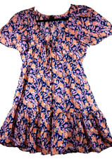 J.Crew Painted Print Dress M Button-Front Cotton Blue Orange Resort Summer Beach