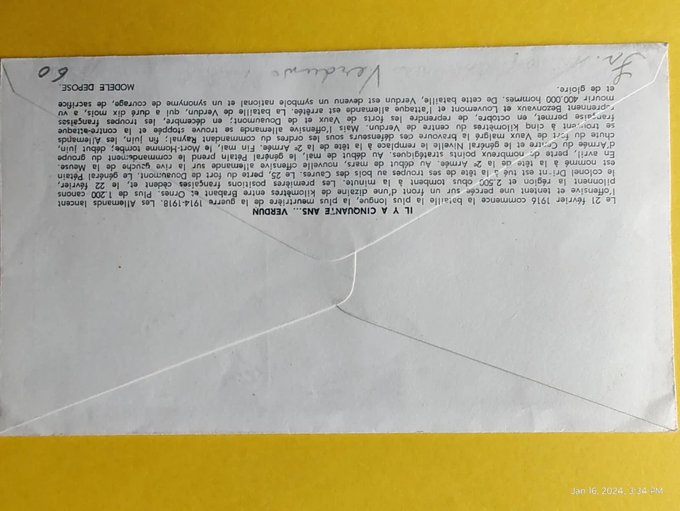 France FDC First Day Issue cover Battle of Verdun victory - Image 4 of 4