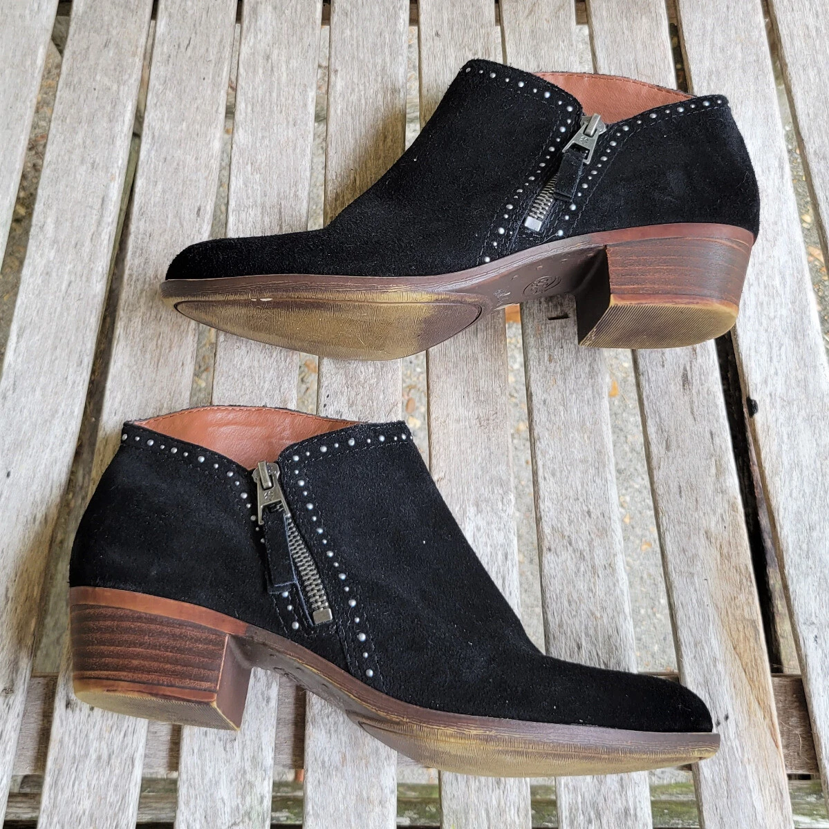 LUCKY BRAND Benna Black Suede Ankle Boots Bootie 7.5 38