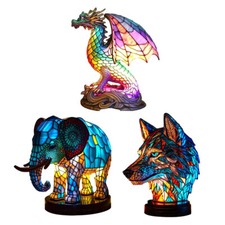 Retro Creative Stained Glass Animal Night-Light Table Lamp Soft Glow Design