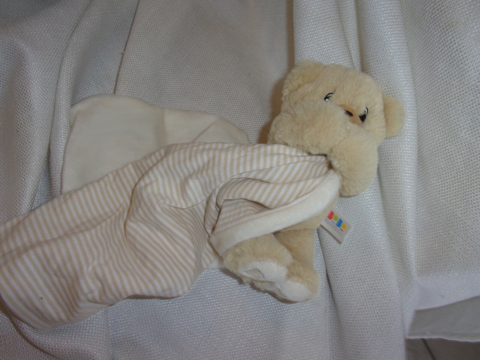 Bobo Buddies Bobby Bear Teddy Beige  Lovey  striped ivory blanket security