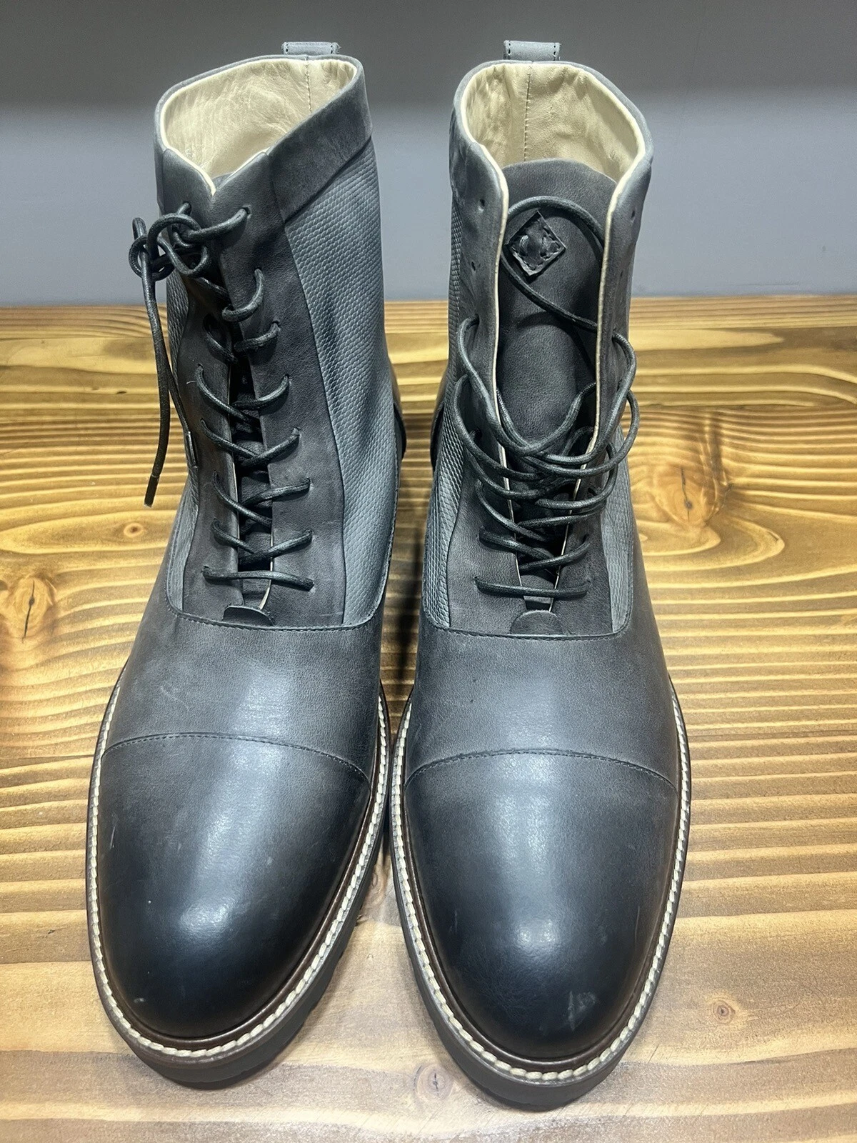 Ross & Snow Mens sz 10 hand-made on Italy Ankle Boots Gray lace up combat Moto