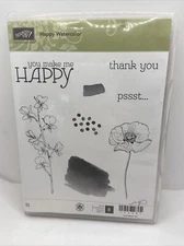 Stampin' Up HAPPY WATERCOLOR 8 Cling Mount Rubber Stamps Retired Pre Loved