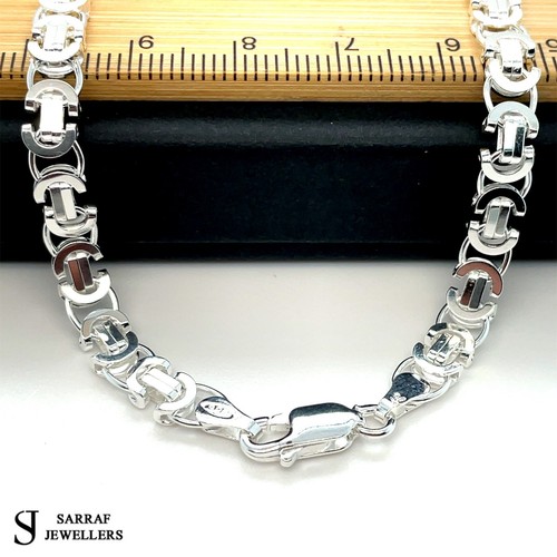 Collana BIZANTINA PIATTA catena argento sterling 925 massiccio uomo donna 5 mm 20 pollici - Foto 6 di 10