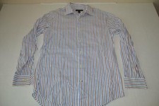 BANANA REPUBLIC FITTED BROWN BLUE WHITE STRIPED DRESS SHIRT MENS SIZE SMALL S