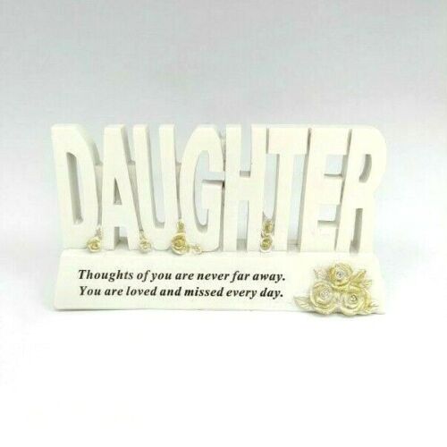 Daughter Cream & Gold Graveside Memorial Letters Ornament Rose Design Tribute - Picture 1 of 1
