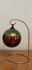 Iridescent Hand Blown Swirl Art Glass Window Or Tree Ornament Orb With Stand — photo 1
