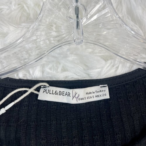 Pull & Bear Damen geripptes Strick Langarm schwarz Kleid Mini figurbetont klassisch neu mit Etikett - Bild 4 von 9