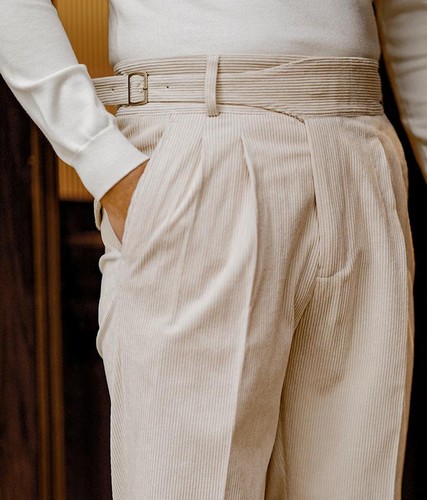 Herren Vintage Cord Gurkha Hose High Waist Gerade Plissee Neapel Hose - Bild 15 von 19