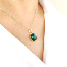 Natural Emerald Pendant May Birthstone Pendant Necklace 925 Sterling Silver