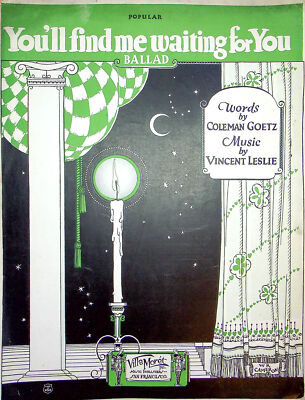 Sheet Music You'll Find Me Waiting For You Coleman Goetz Vincent Leslie 1925