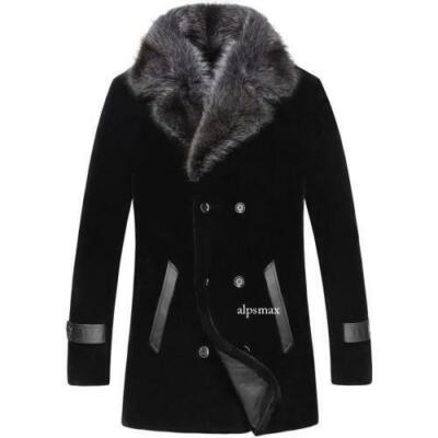 Mens Jacket Mink Fur Collar Cashmere Fur Leather Trench Coat