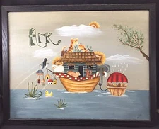 Noah's Ark Folk Art Original Signed Paula 2005 Christianity Religious Art