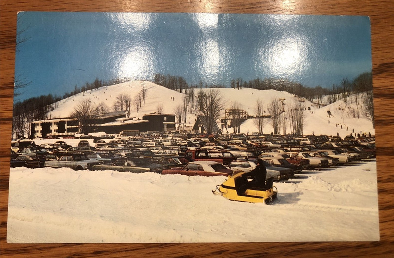 vintage Snowmobile Postcard Crystal Mountain Thompsonville Michigan Ski Doo
